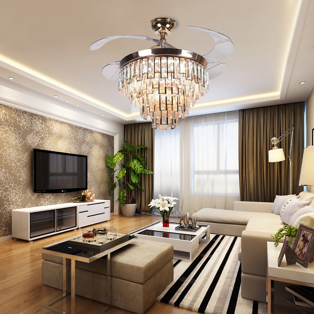 42" Luxury Gold Crystal Ceiling Fan with LED Lights (110v) DS-FZ65
