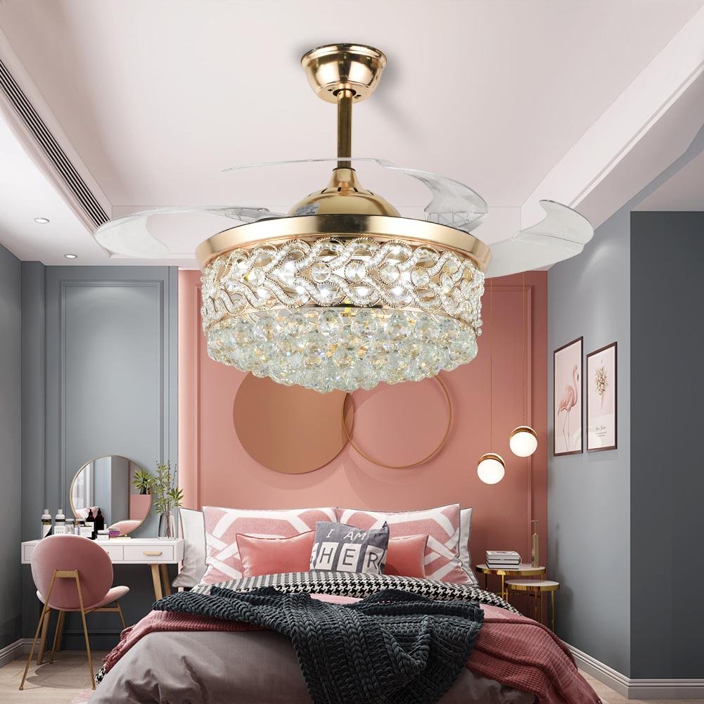 42" Gold Heart Crystal Invisible Fan with LED Lights (110v) DS-FZ152