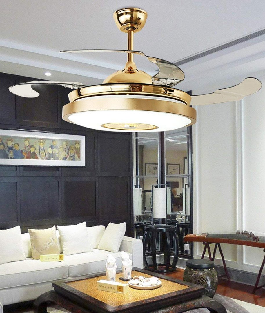 36" Bluetooth Speaker Seven Color Dimming Fan Chandelier DS-LN108