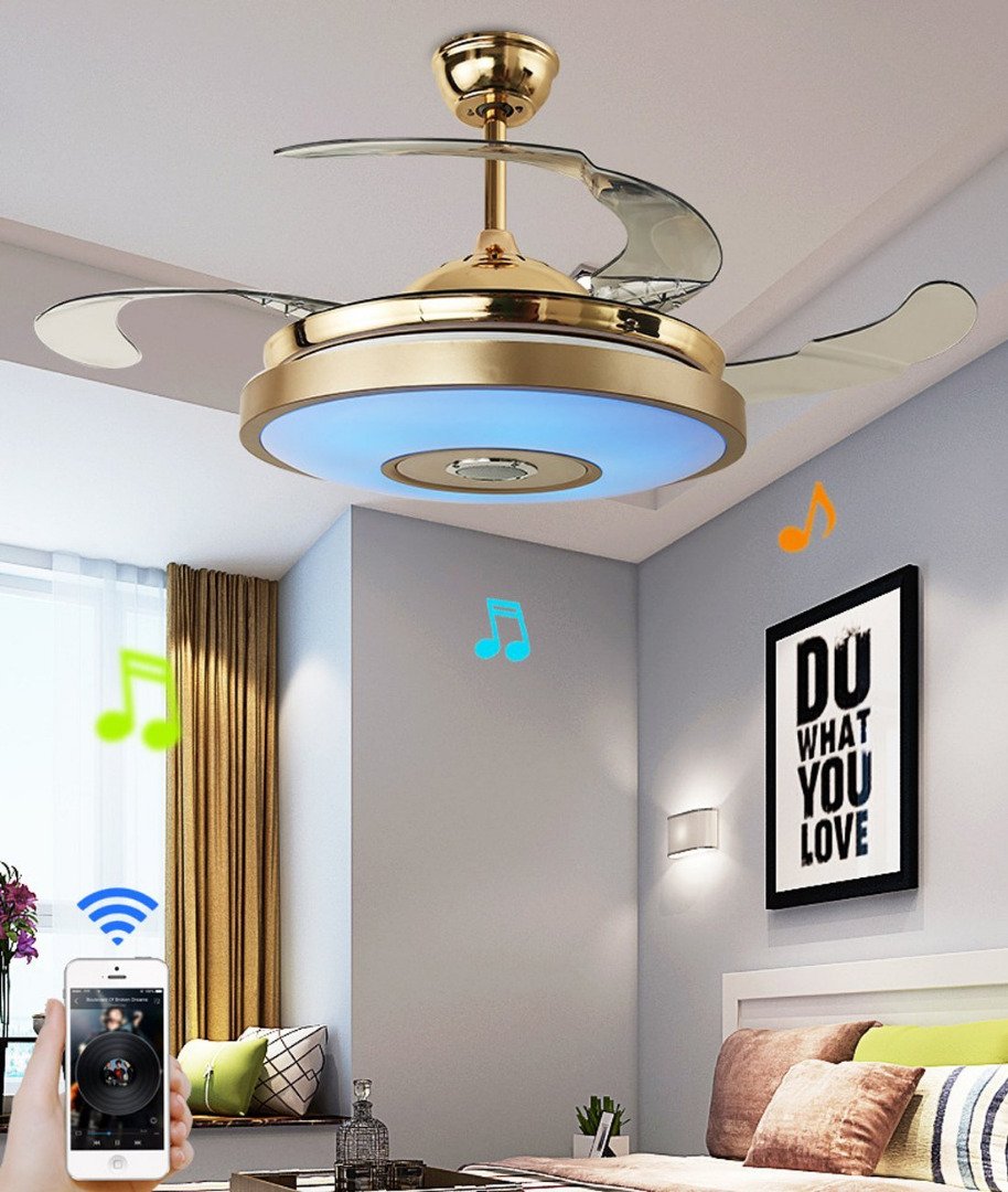 36" Bluetooth Speaker Seven Color Dimming Fan Chandelier DS-LN108