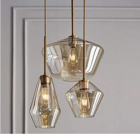 3-Light Glass Suspended Chandelier DS-YQ07