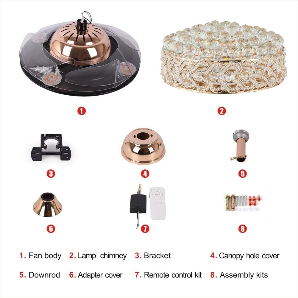 42" Gold Heart Crystal Invisible Fan with LED Lights (110v) DS-FZ152