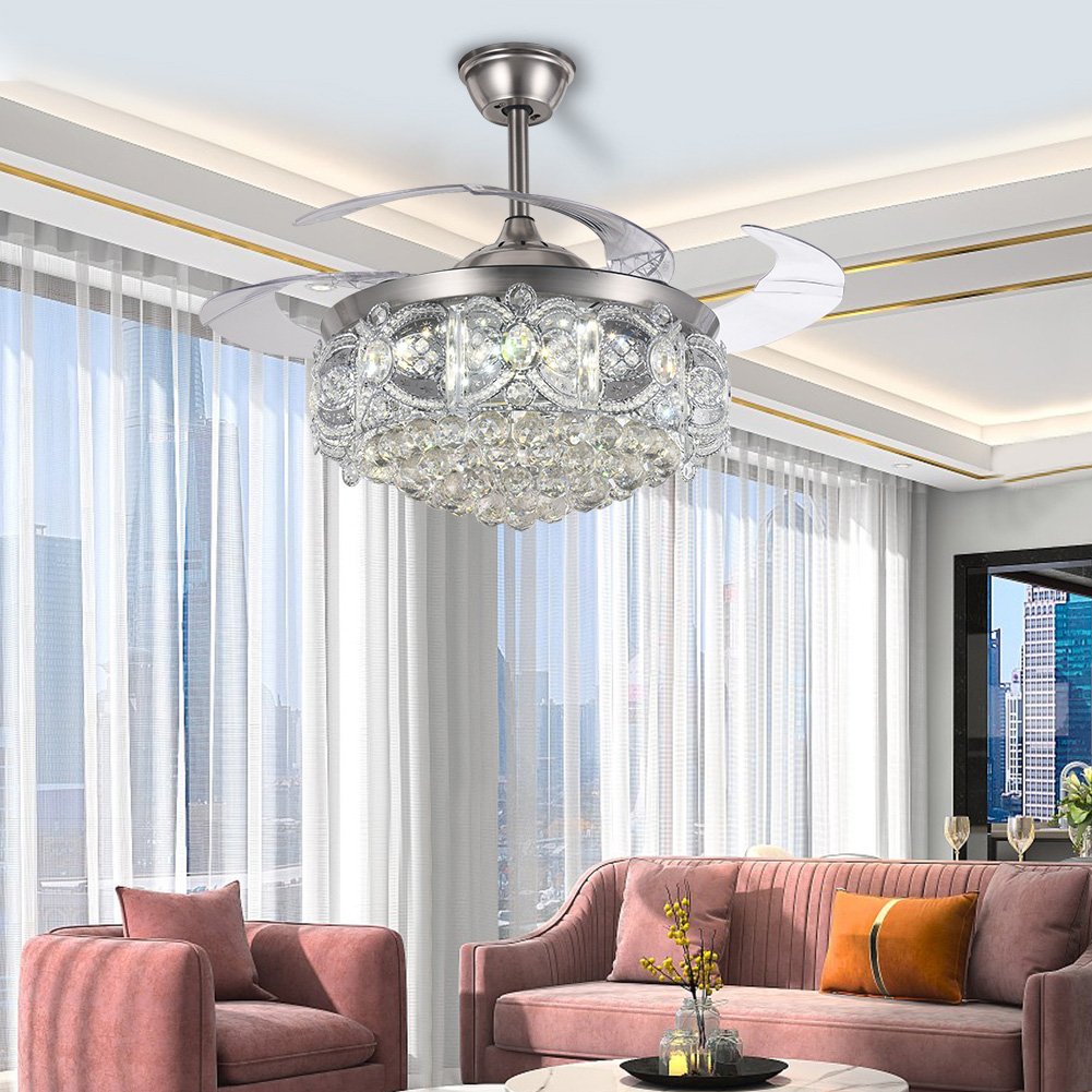 42" Silver Crystal Celing Fan with LED Lights DS-FH41