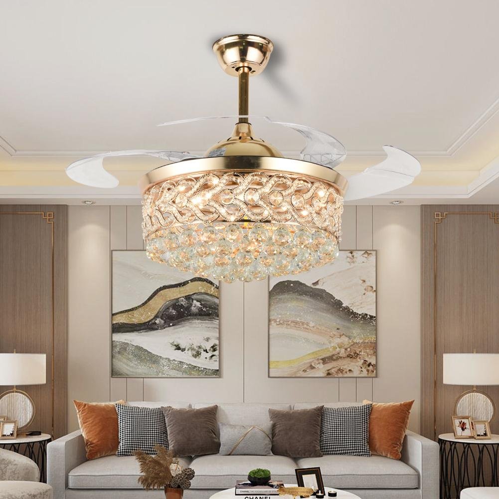 42" Gold Heart Crystal Invisible Fan with LED Lights (110v) DS-FZ152