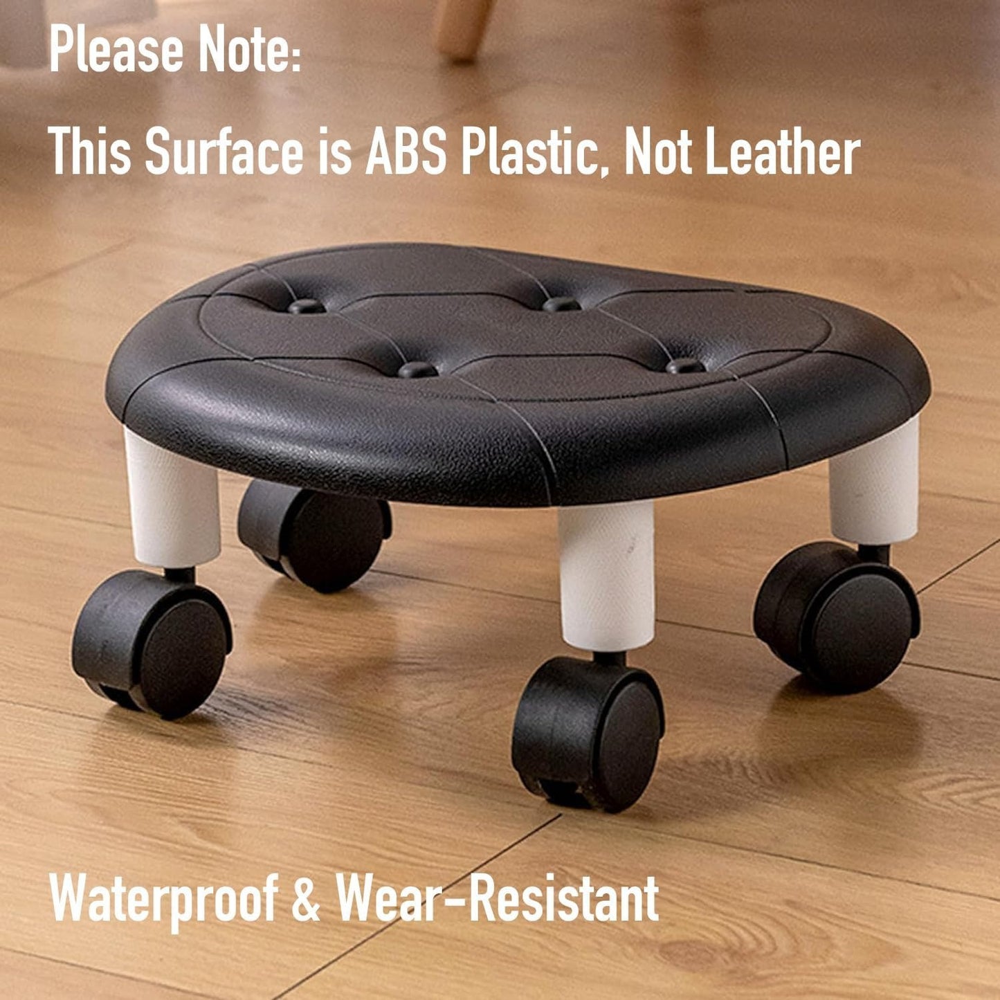 Mobile Low Rolling Stool with ABS Plastic Surface & 360° Swivel Wheels