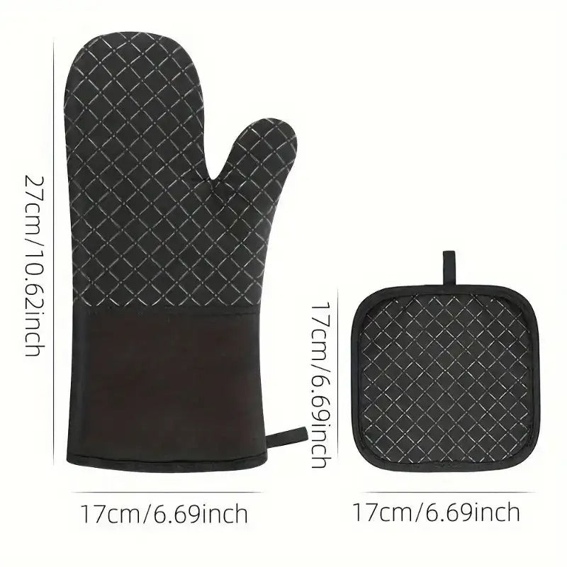 Cotton Silicone Heat Insulation Gloves Thickened and Lengthened Non-Slip Heat-Resistant Microwave Oven Gloves Baking Oven Anti-Scald Gloves
