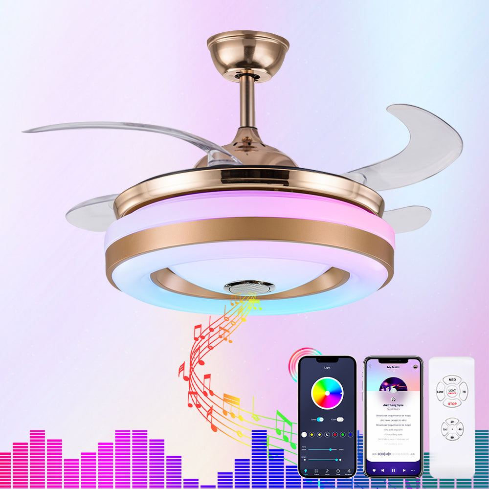 42" Modern Invisible Colorful Bluetooth Music Ceiling Fan with Light DS-FZ149