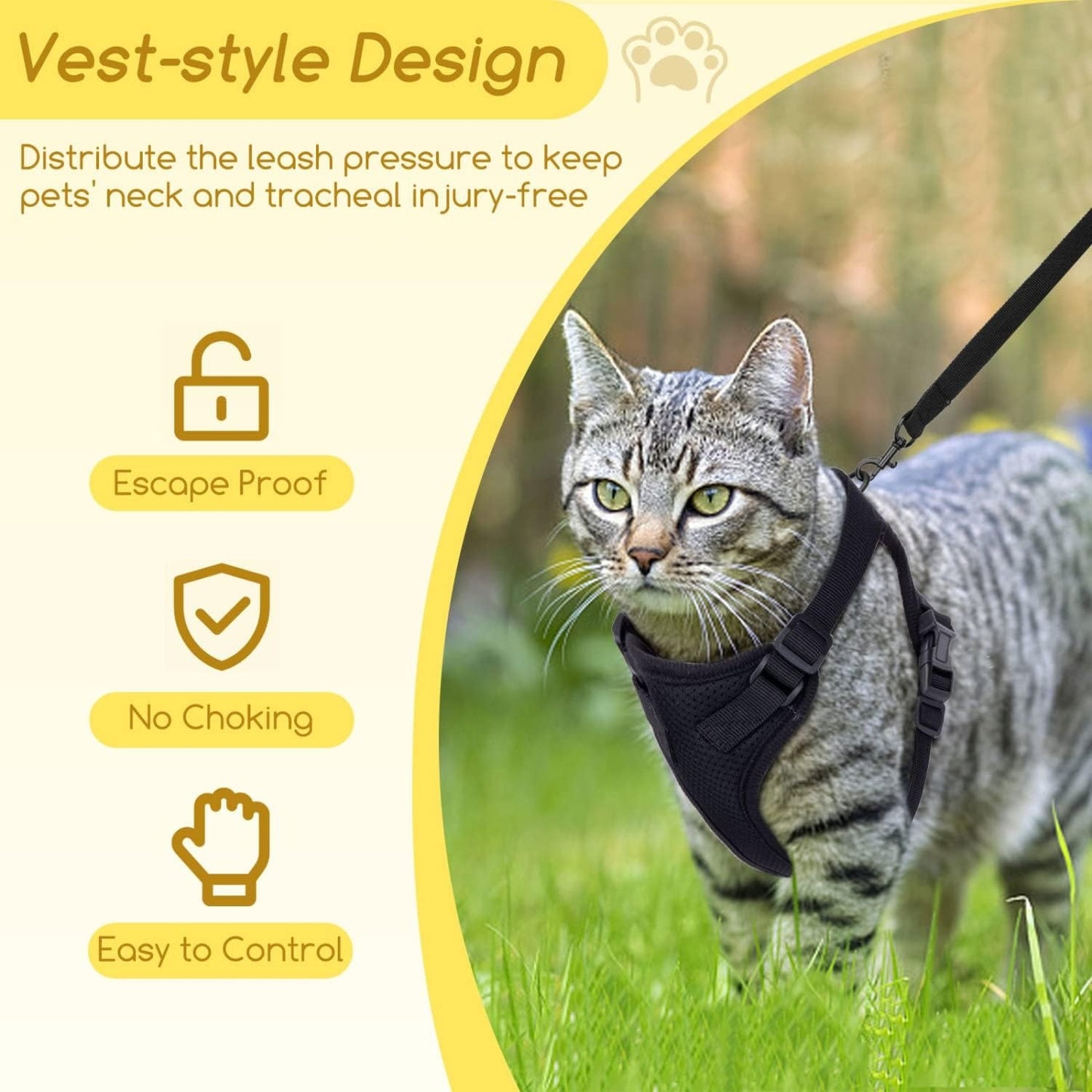 Cat Harness and Leash, with Soft Breathable Air Mesh, No Pull Walking Escape Proof Harness and Leash Set