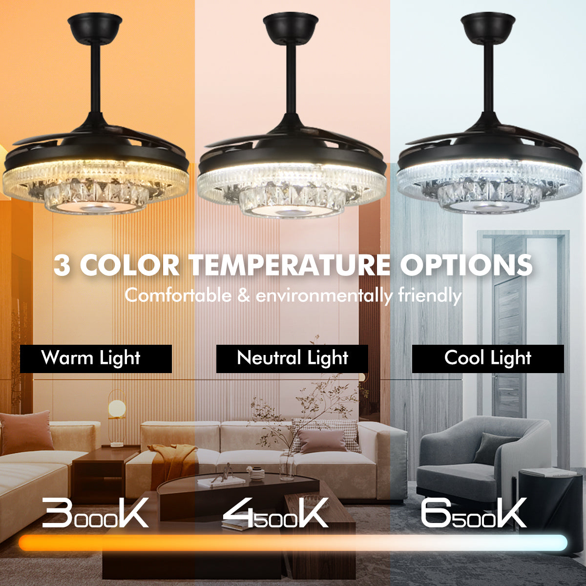 42" Modern Variable Frequency Crystal Ceiling Fan with Light DS-FH15