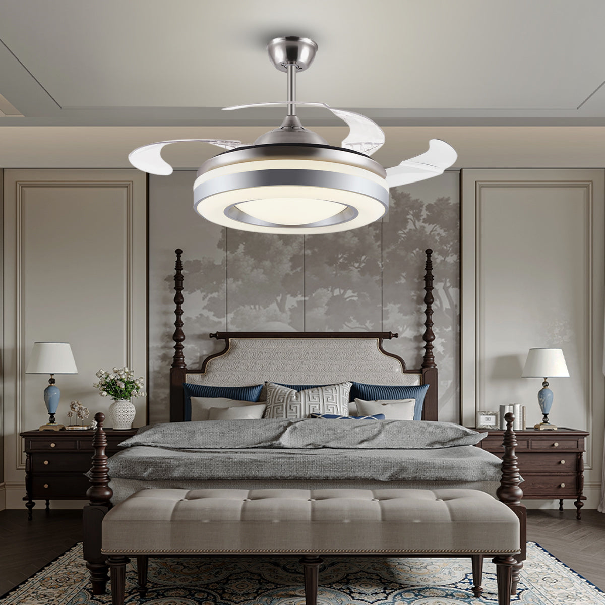 42" Silver Frame Invisible Ceiling Fan with Light DS-FZ47