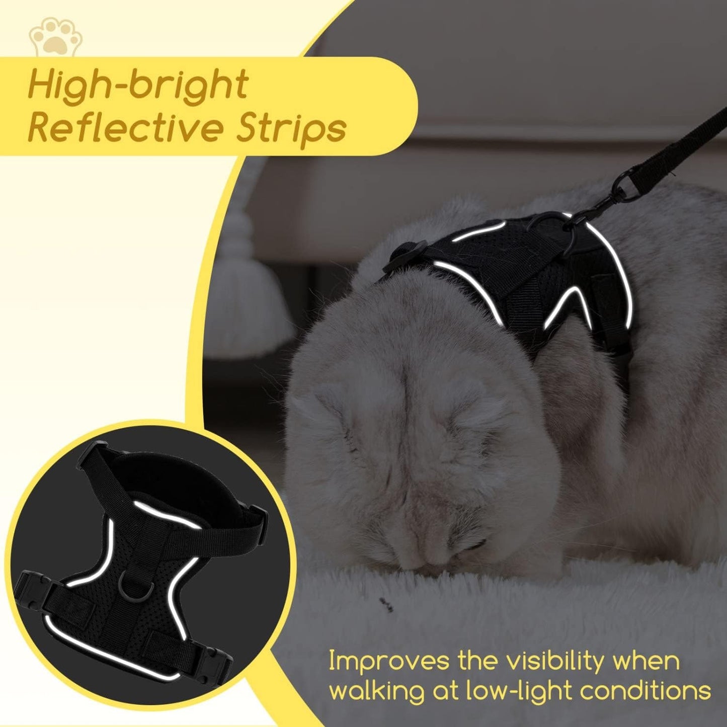 Cat Harness and Leash, with Soft Breathable Air Mesh, No Pull Walking Escape Proof Harness and Leash Set
