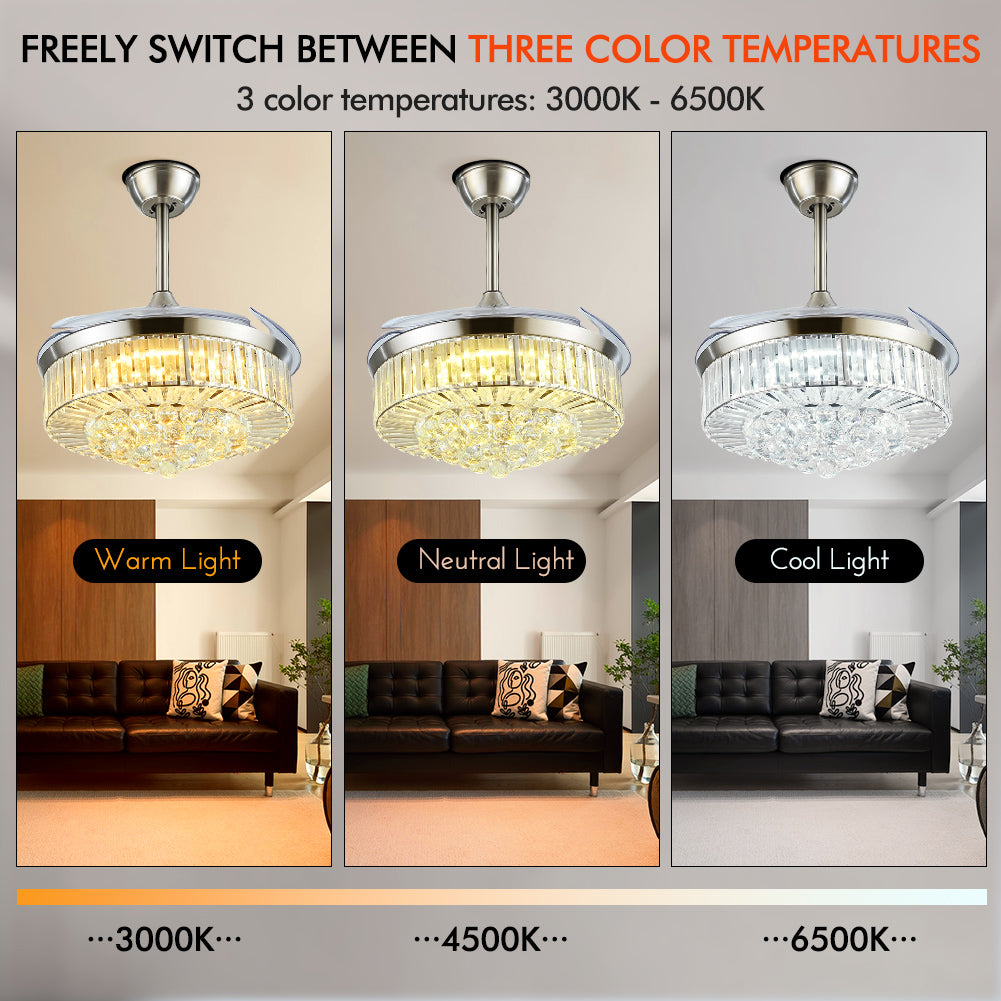 42" Silver Crystal Ceiling Fan with LED Lights (110v) DS-LB08