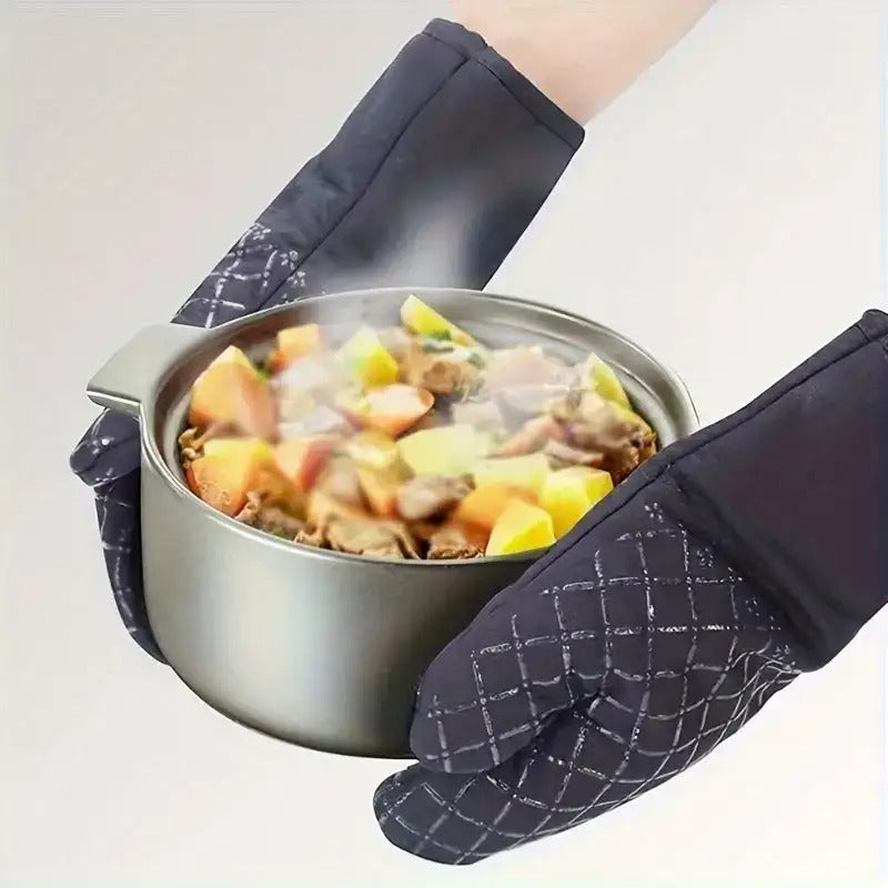 Cotton Silicone Heat Insulation Gloves Thickened and Lengthened Non-Slip Heat-Resistant Microwave Oven Gloves Baking Oven Anti-Scald Gloves