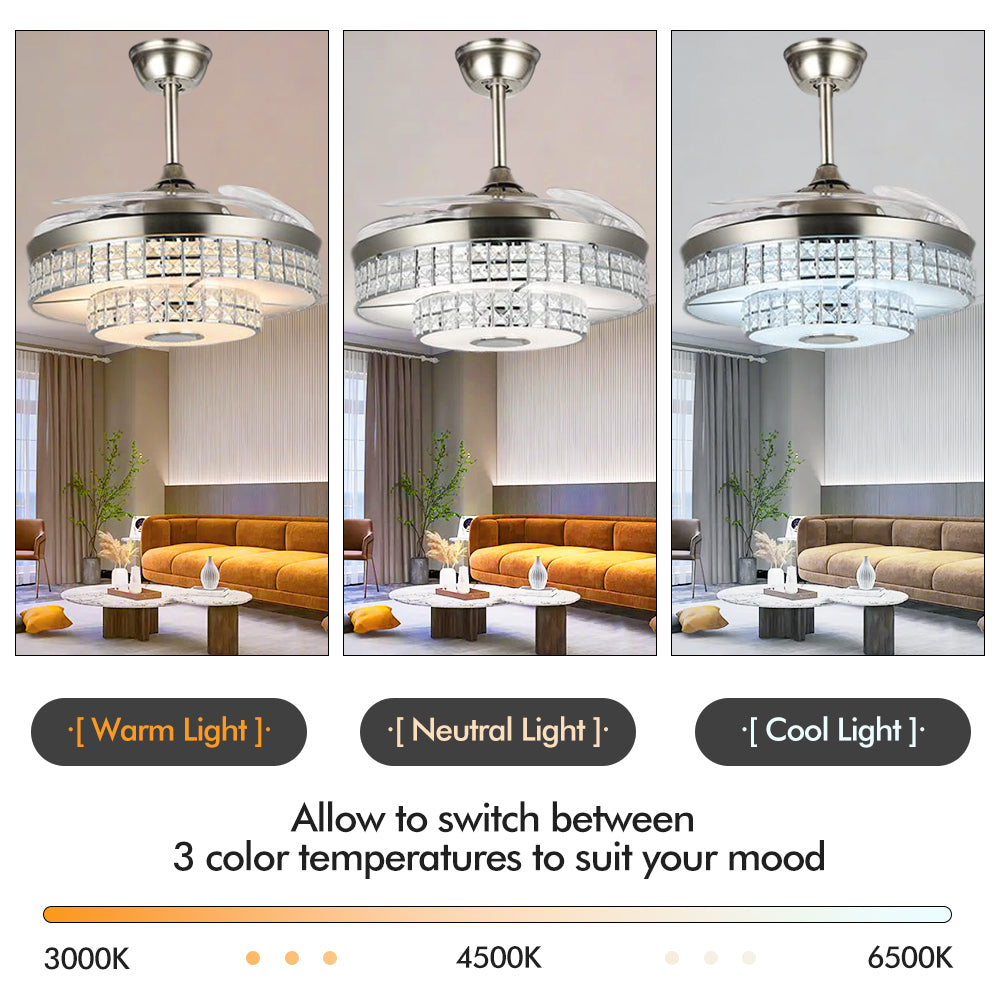 42" Simple Variable Frequency Crystal Bluetooth Ceiling Fan with Light DS-FH20