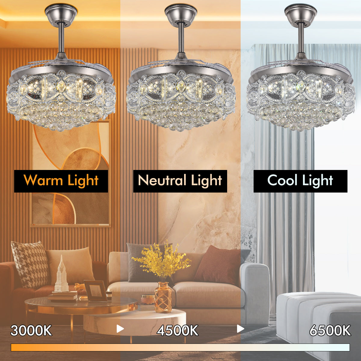 42" Silver Crystal Celing Fan with LED Lights DS-FH41