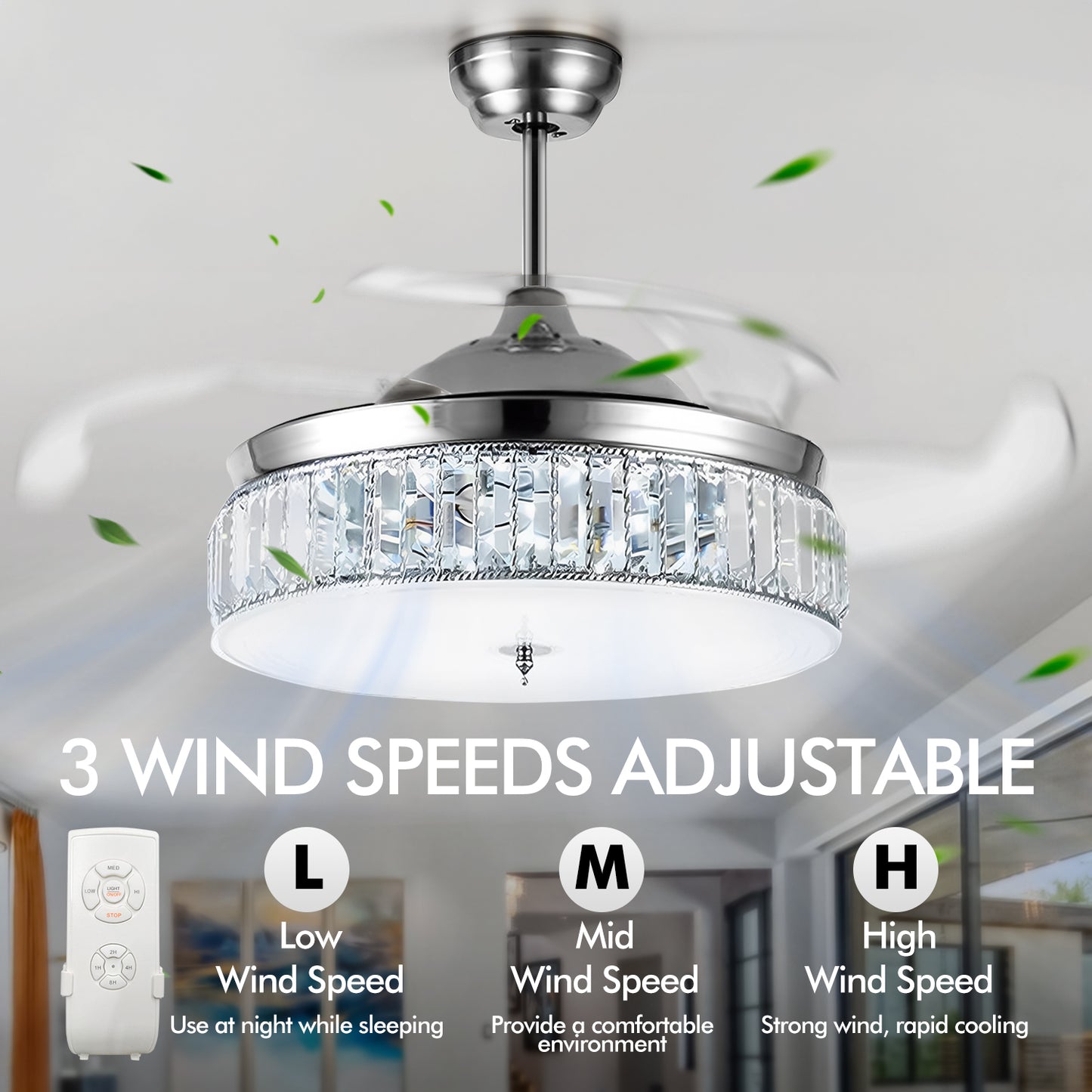 36" Silver Crystal Fan Chandelier DS-LN106