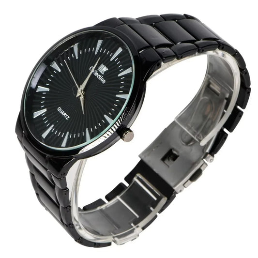 Men's Black Business Watch, Luxury Fashion Steel Band Watch, Quartz Waterproof Stainless Steel Watch, Men's Gift, Adult Men's Watch