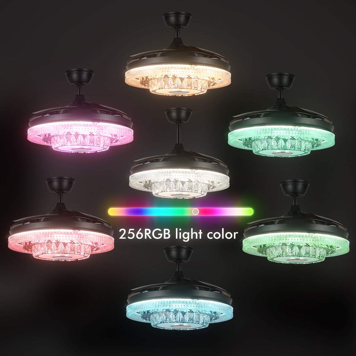 42" Modern Variable Frequency Crystal Ceiling Fan with Light DS-FH15
