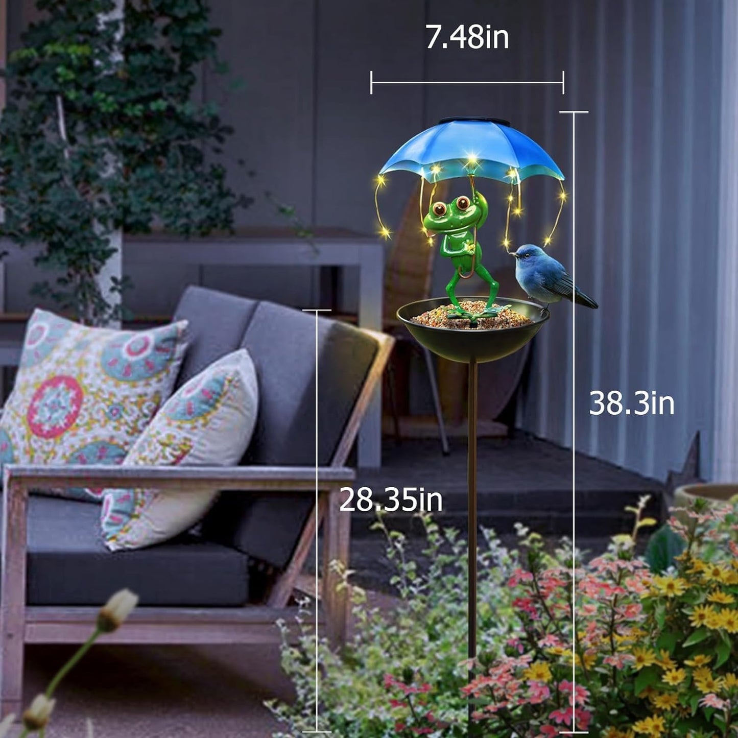 Solar Bird Feeder Frog Garden Decor Hummingbird Feeder Decorative Path Lights Gardening Gifts for Women, Yard Art Ornament Bird Feeder