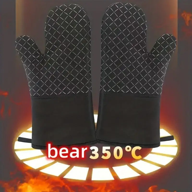 Cotton Silicone Heat Insulation Gloves Thickened and Lengthened Non-Slip Heat-Resistant Microwave Oven Gloves Baking Oven Anti-Scald Gloves