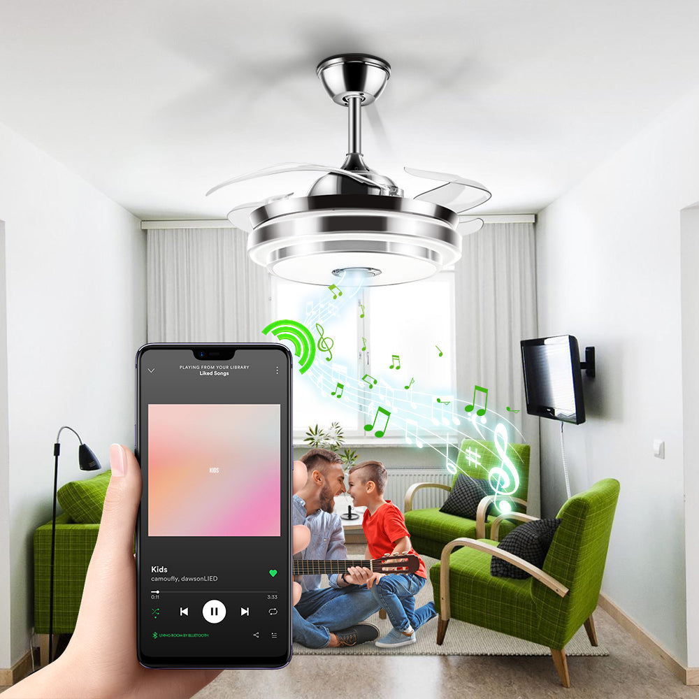 42" Tri-Color Bluetooth Invisible Ceiling Fan Chandelier DS-FZ06