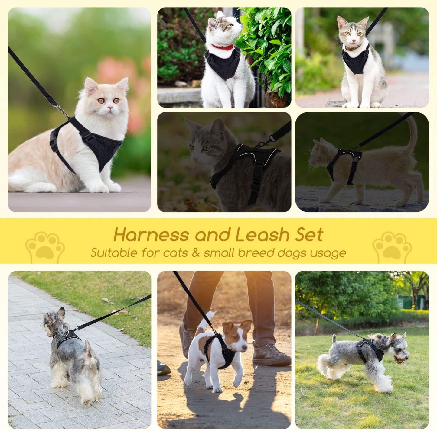 Cat Harness and Leash, with Soft Breathable Air Mesh, No Pull Walking Escape Proof Harness and Leash Set