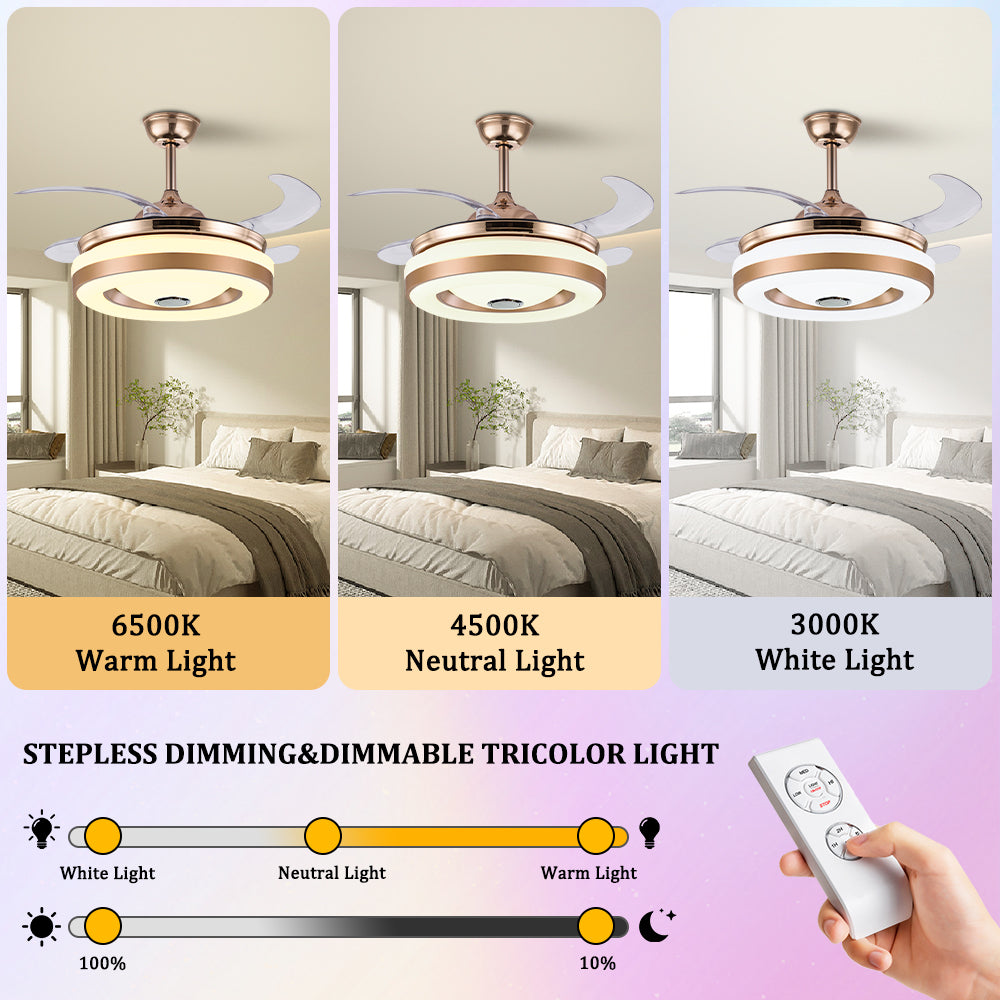 42" Modern Invisible Colorful Bluetooth Music Ceiling Fan with Light DS-FZ149