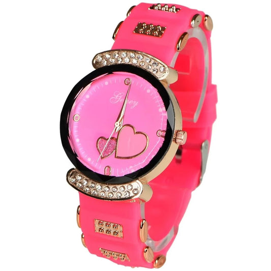 New Fashion Women's Watch,Pink High end Silicone Strap with Diamonds, Japanese Quartz Waterproof Women's Watch, the Best Gift for Women
