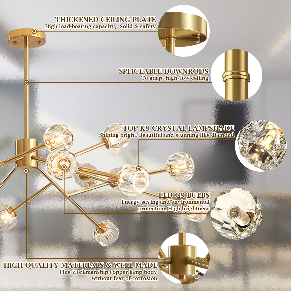 Modern Chandelier with 18 Crystal Balls DS-TY100