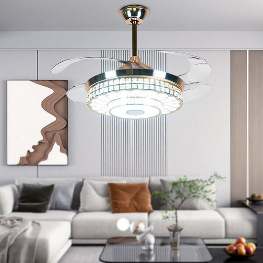 Bluetooth Crystal Ceiling Fans Light Kits Included Gold DS-FZ113