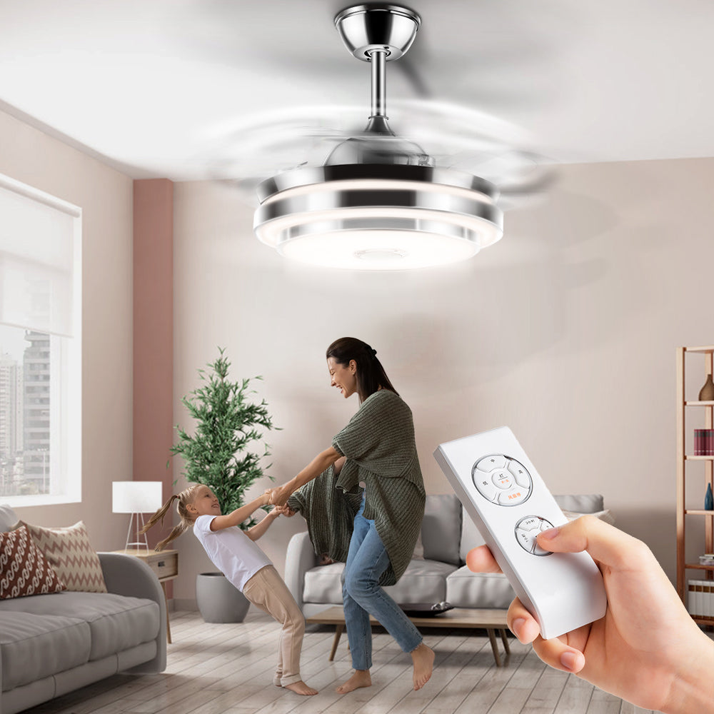 42" Tri-Color Bluetooth Invisible Ceiling Fan Chandelier DS-FZ06