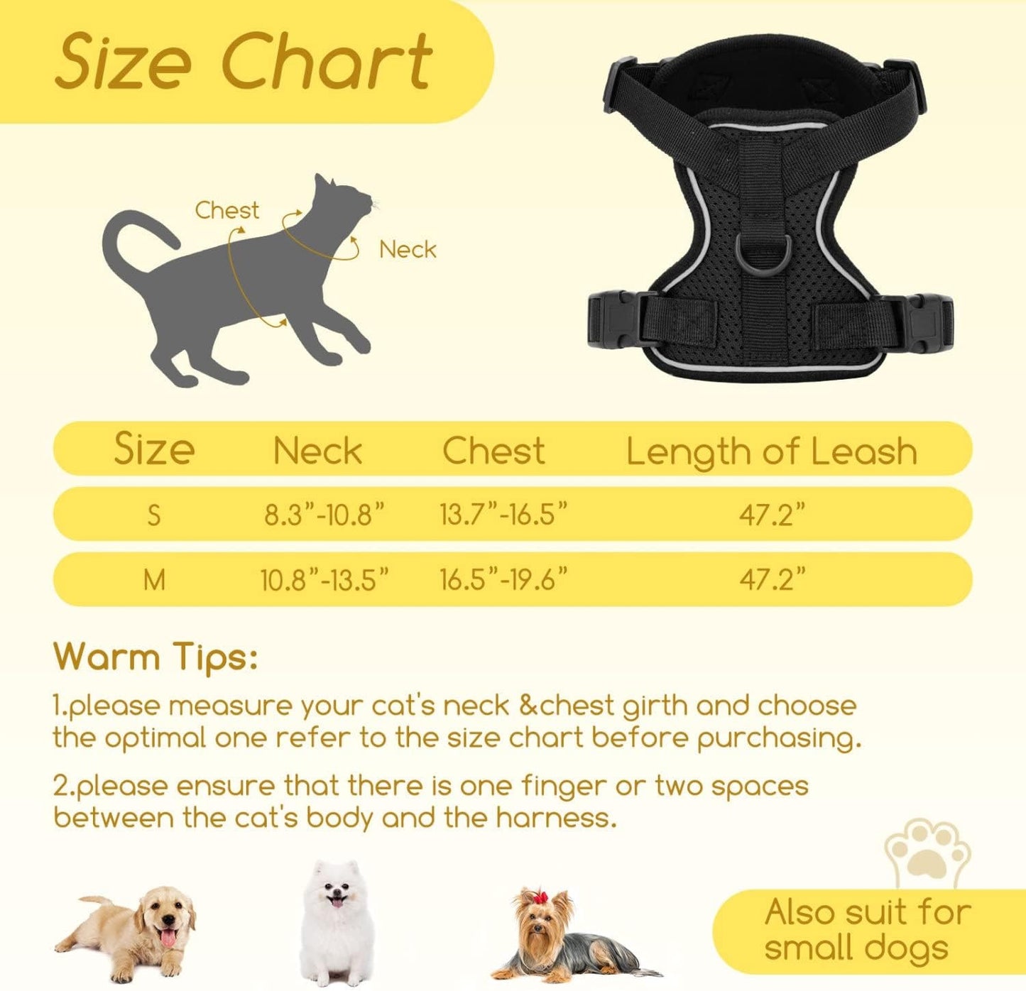 Cat Harness and Leash, with Soft Breathable Air Mesh, No Pull Walking Escape Proof Harness and Leash Set