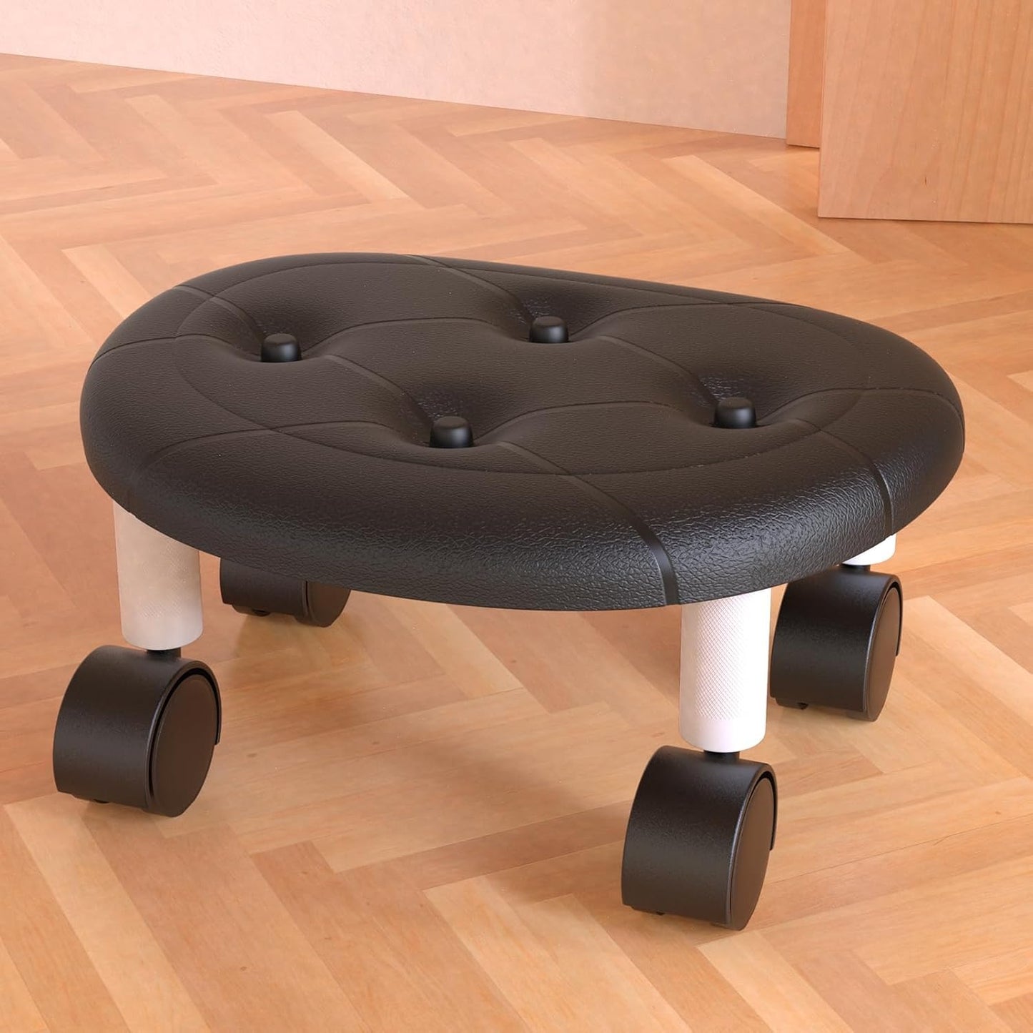Mobile Low Rolling Stool with ABS Plastic Surface & 360° Swivel Wheels