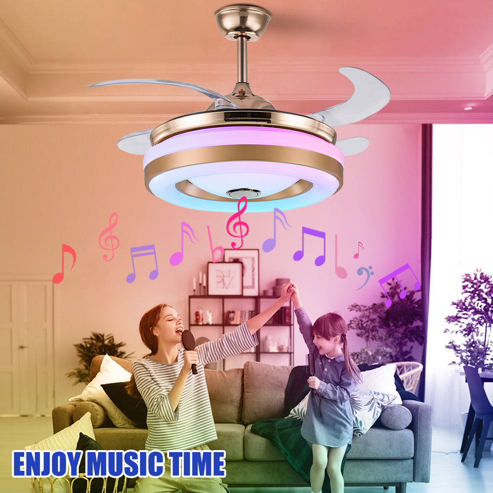 42" Modern Invisible Colorful Bluetooth Music Ceiling Fan with Light DS-FZ149
