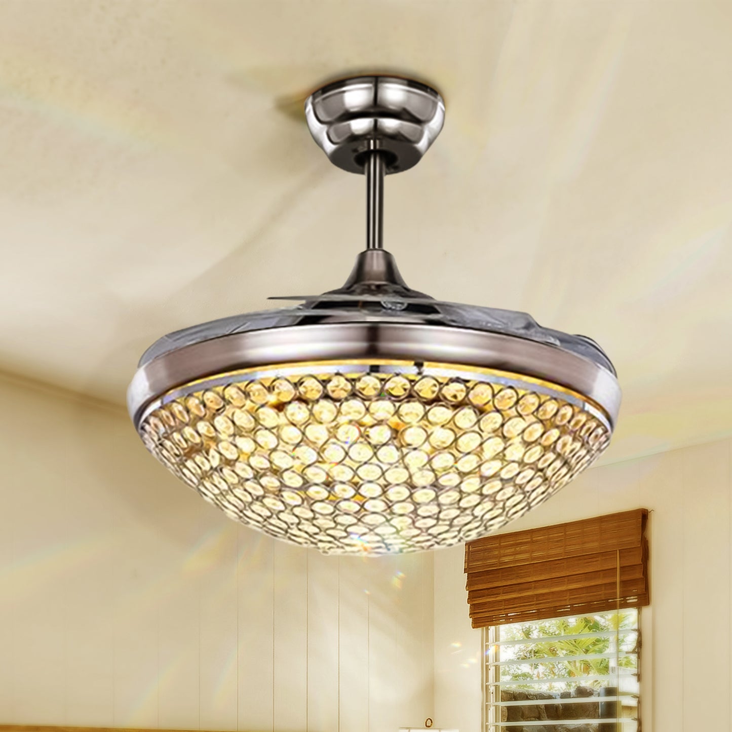 42" Silver Crystal Stealth Ceiling Fan with Light DS-FM75