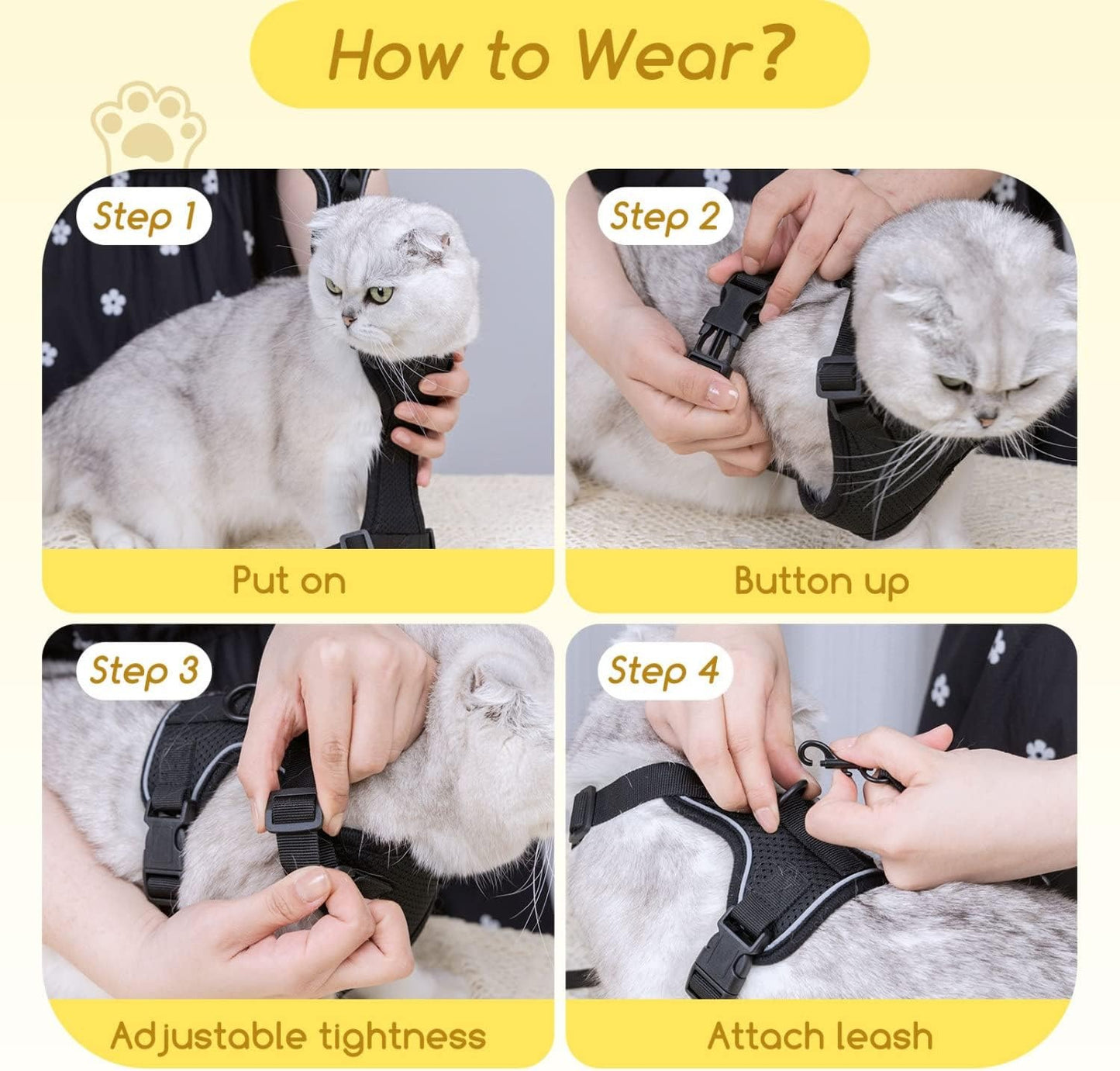 Cat Harness and Leash, with Soft Breathable Air Mesh, No Pull Walking Escape Proof Harness and Leash Set