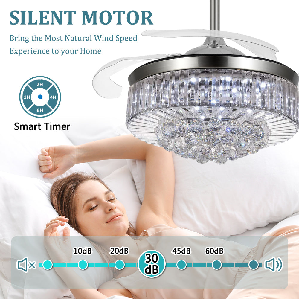 42" Silver Crystal Ceiling Fan with LED Lights (110v) DS-LB08