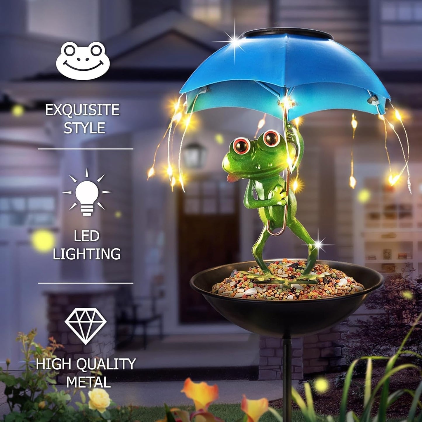 Solar Bird Feeder Frog Garden Decor Hummingbird Feeder Decorative Path Lights Gardening Gifts for Women, Yard Art Ornament Bird Feeder