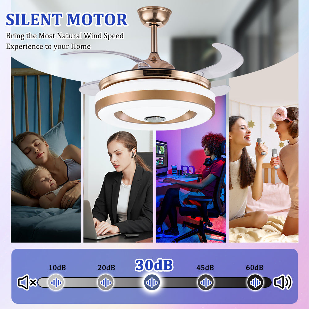 42" Modern Invisible Colorful Bluetooth Music Ceiling Fan with Light DS-FZ149
