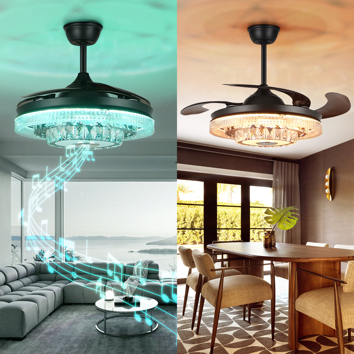 42" Modern Variable Frequency Crystal Ceiling Fan with Light DS-FH15