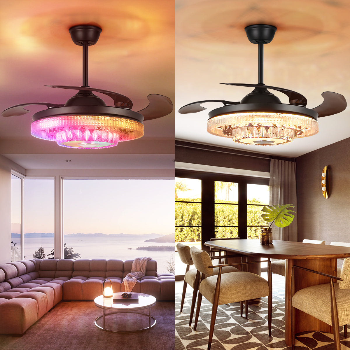42" Modern Variable Frequency Crystal Ceiling Fan with Light DS-FH15