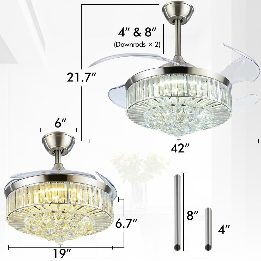 42" Silver Crystal Ceiling Fan with LED Lights (110v) DS-LB08