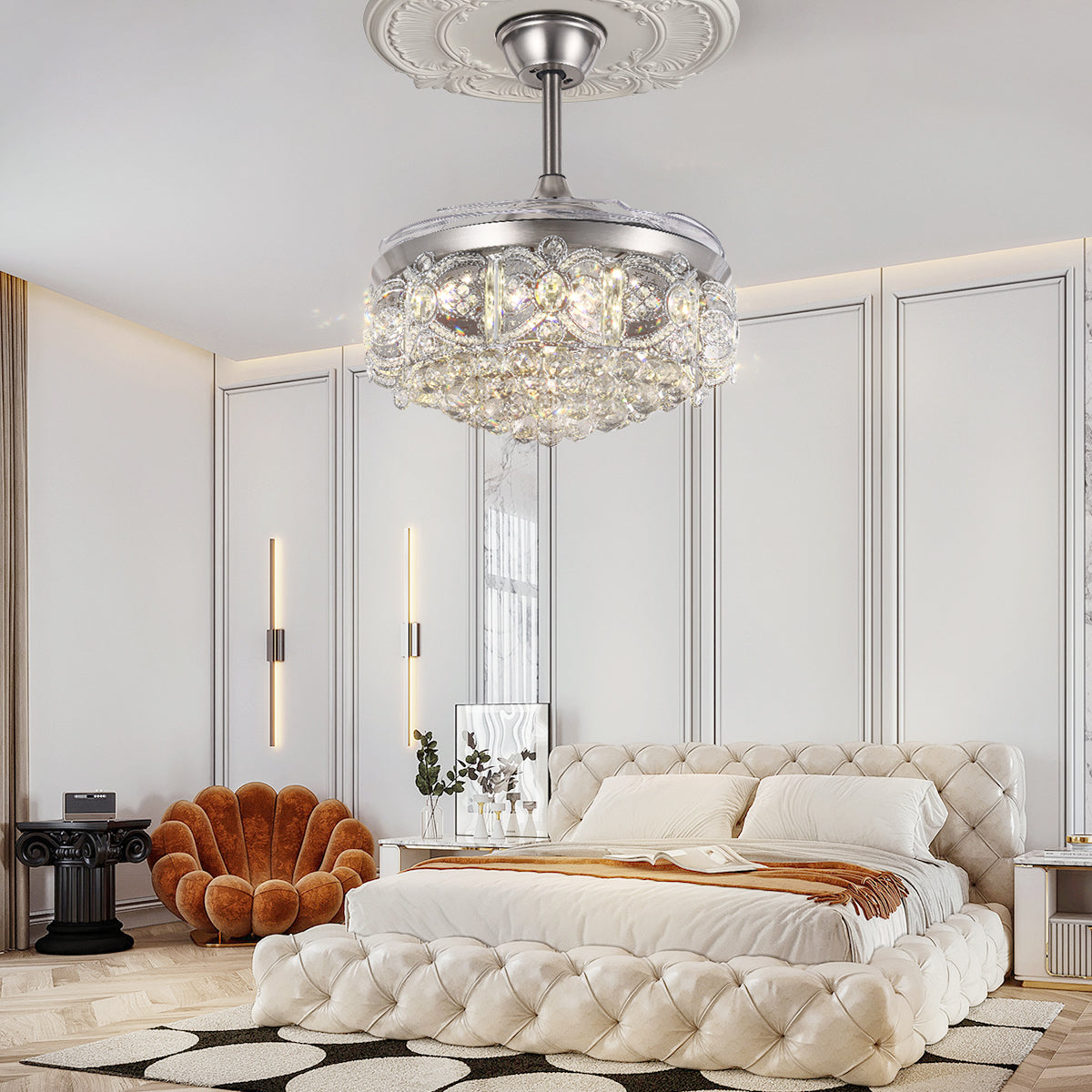 42" Silver Crystal Celing Fan with LED Lights DS-FH41