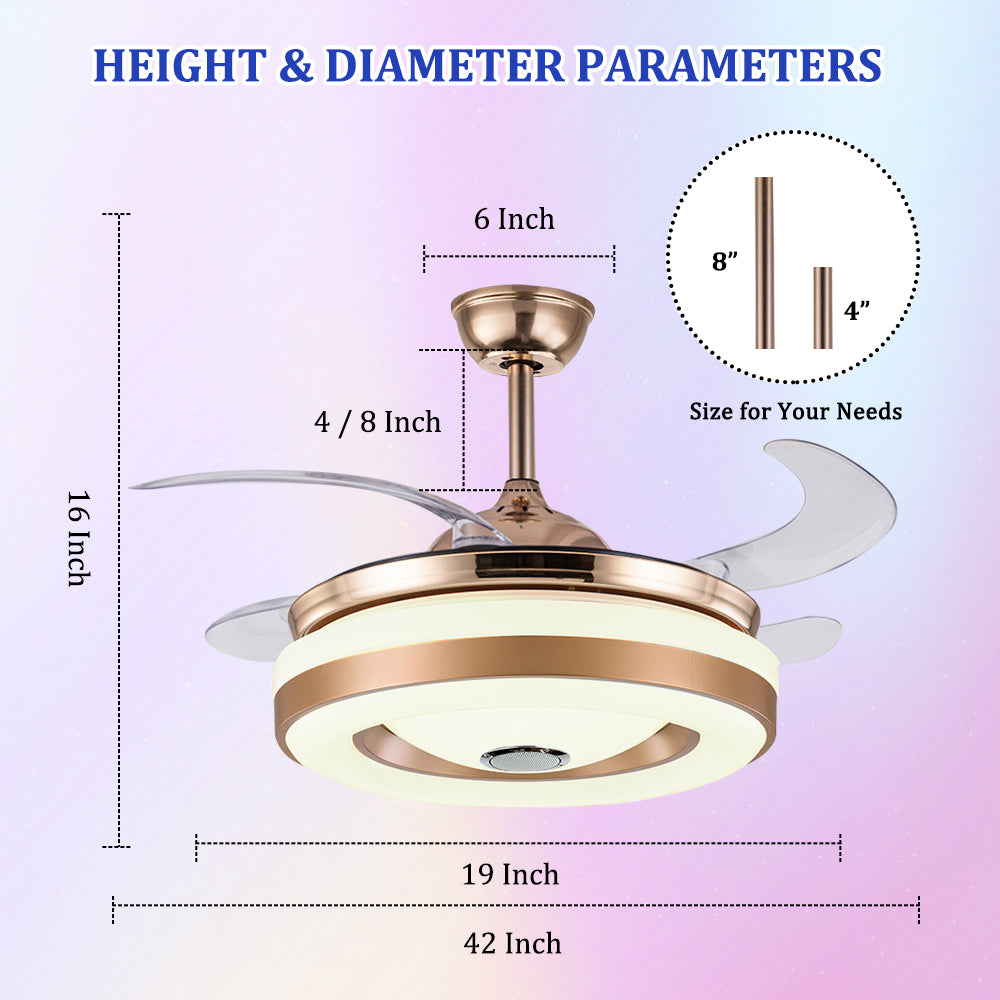 42" Modern Invisible Colorful Bluetooth Music Ceiling Fan with Light DS-FZ149