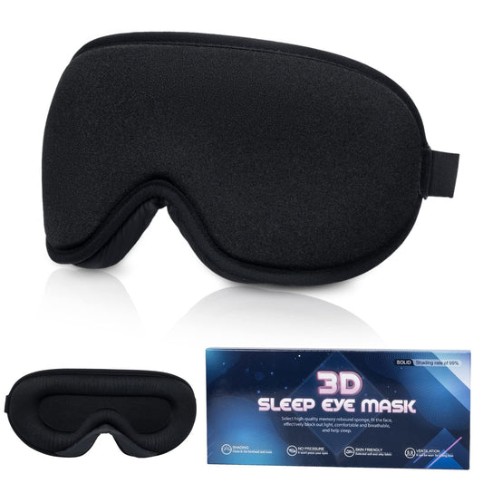 3D Soft Light Blocking Contoured Sleep Mask for Travel Lunch Breaks Sleeping Meditation Black