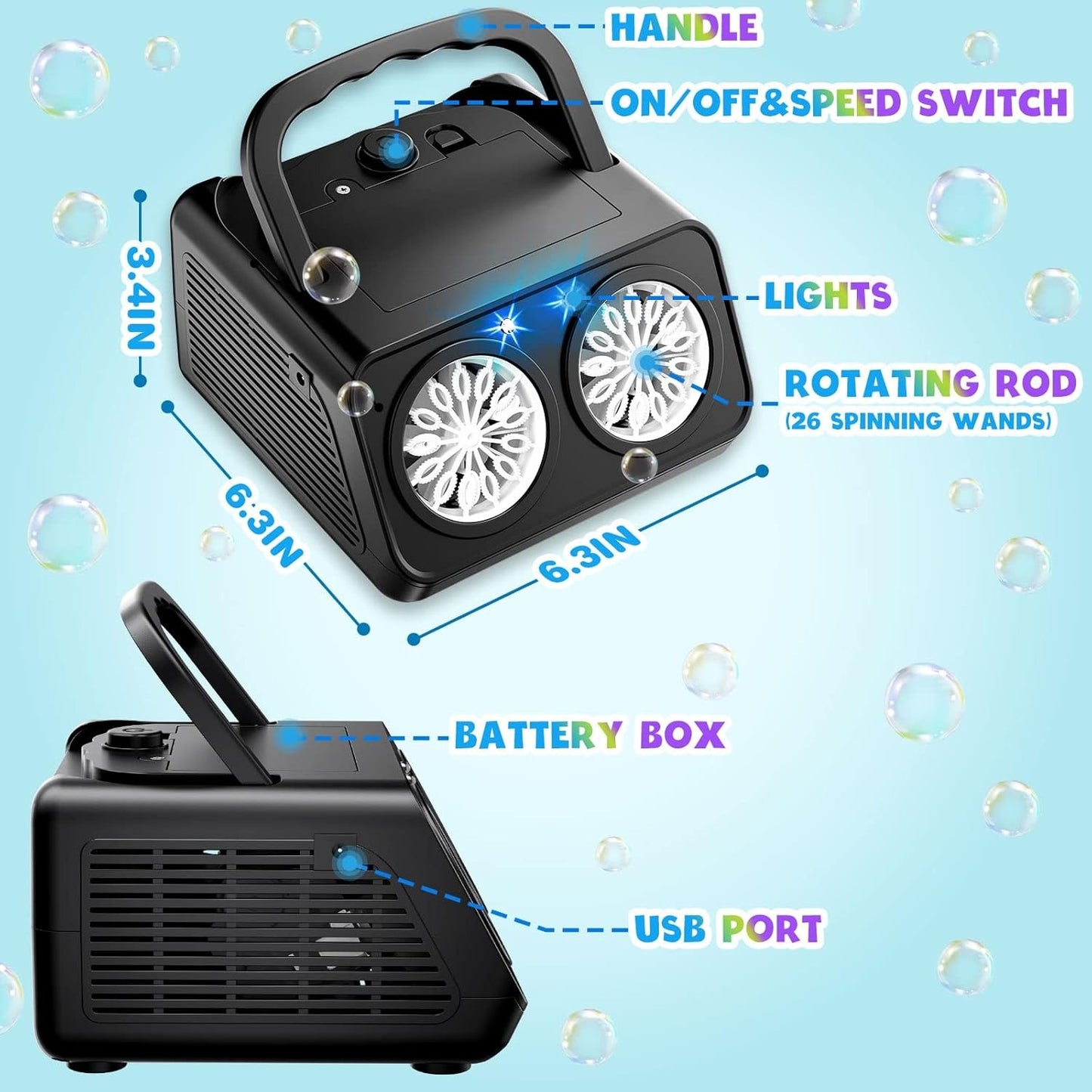 Durable Automatic Bubble Machine Blower for Kids with 2 Speed, Indoor Outdoor
