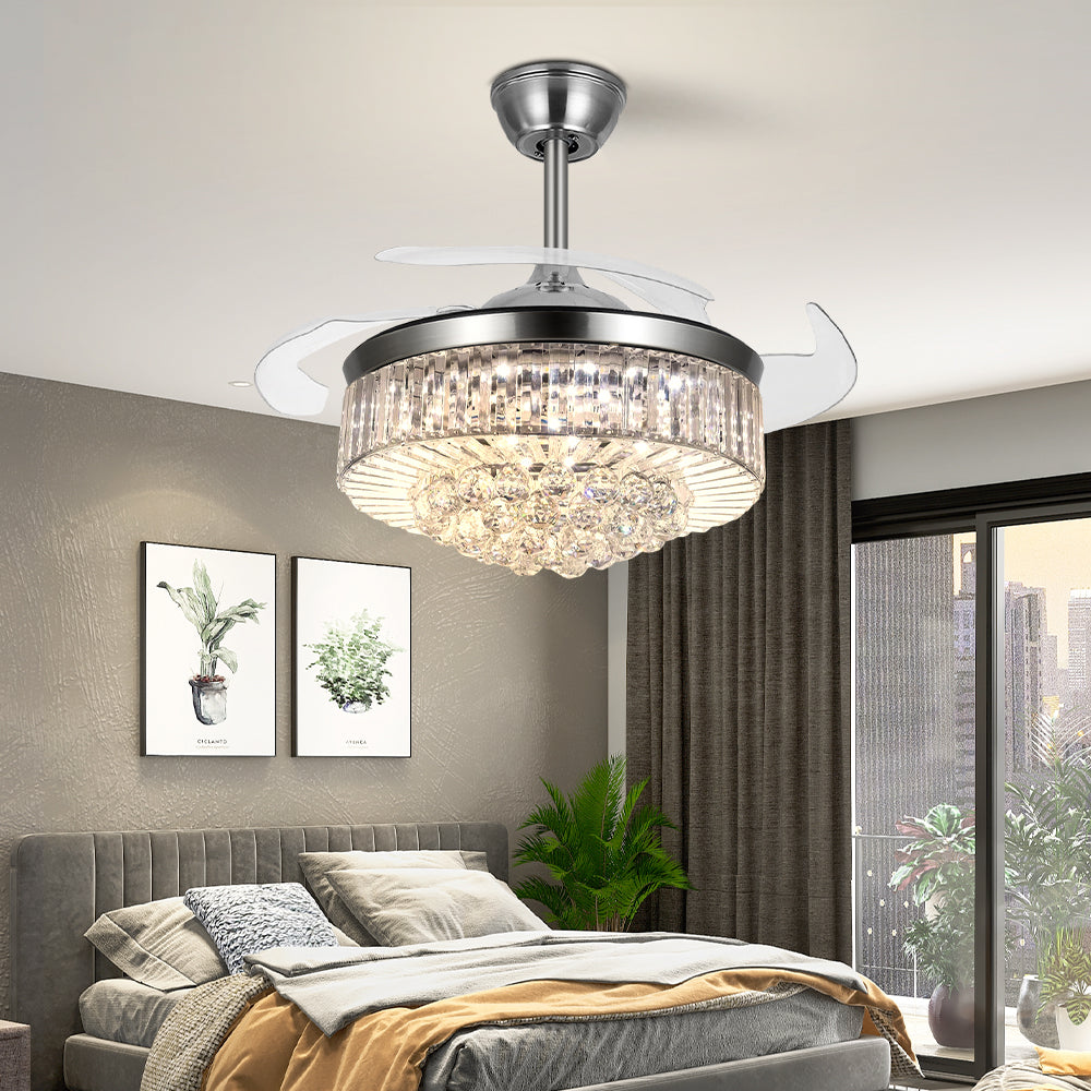 42" Silver Crystal Ceiling Fan with LED Lights (110v) DS-LB08
