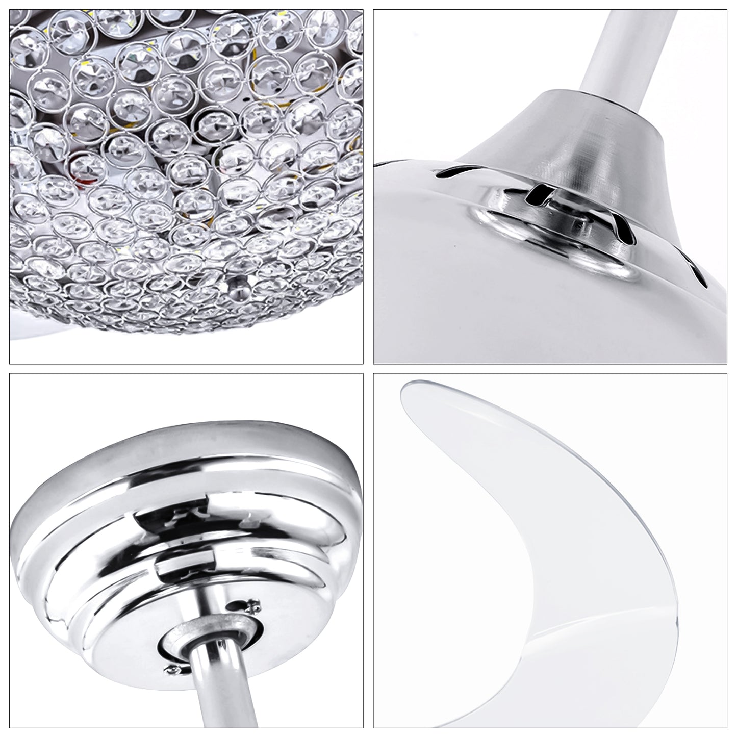 42" Silver Crystal Stealth Ceiling Fan with Light DS-FM75
