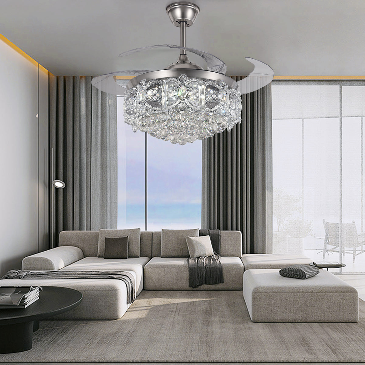 42" Silver Crystal Celing Fan with LED Lights DS-FH41
