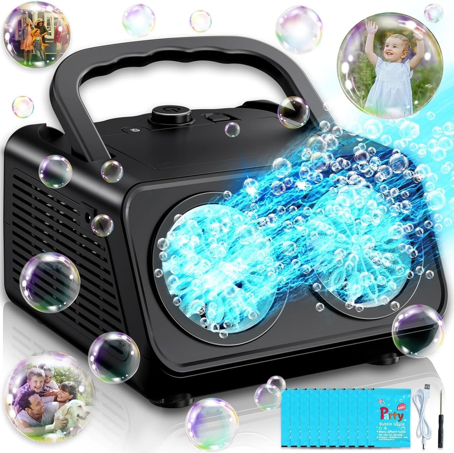 Durable Automatic Bubble Machine Blower for Kids with 2 Speed, Indoor Outdoor